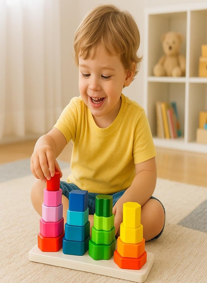 VERAT ألعاب مونتيسوري الخشبية من فيرات للأطفال الصغار | فرز الأشكال، أحجية الأرقام، وتكديس العد | لعبة تعليمية لرياضيات ما قبل المدرسة | هدايا للأولاد والبنات من عمر سنة إلى ثلاث سنوات | أحجية خشبية - Image 1